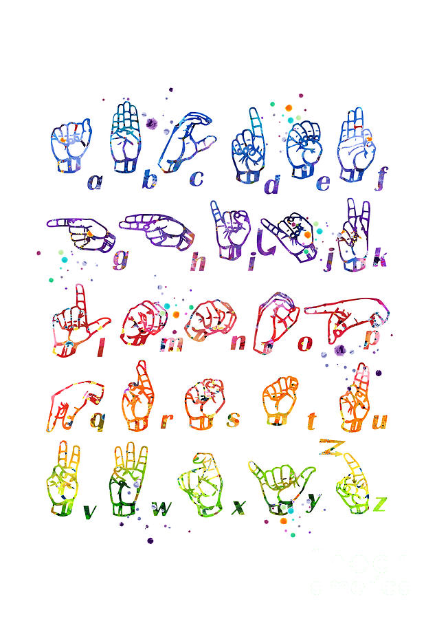 ASL Fingerspelling Sign Language Watercolor Digital Art by White Lotus ...