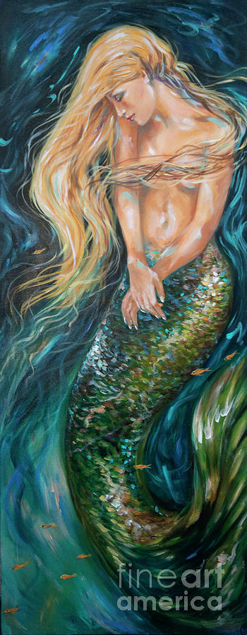Mermaid Painting - Asleep in the Dark by Linda Olsen