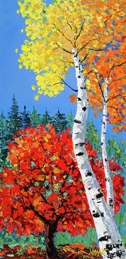 Colorful Painting - Aspen and a Maple in Fall by Vidyut Singhal