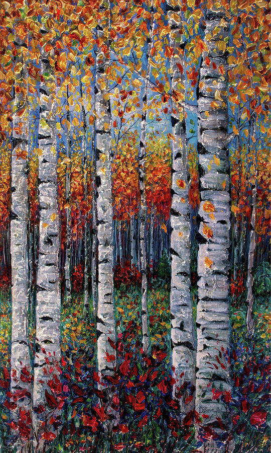 ASPEN FALL with Palette Knife painted for Mark Painting by Lena Owens - OLena Art Vibrant Palette Knife and Graphic Design