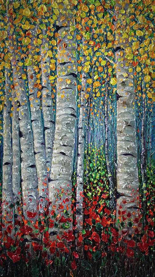 Aspen Grove Somewhere Palette Knife Painting I Painting by Lena Owens - OLena Art Vibrant Palette Knife and Graphic Design