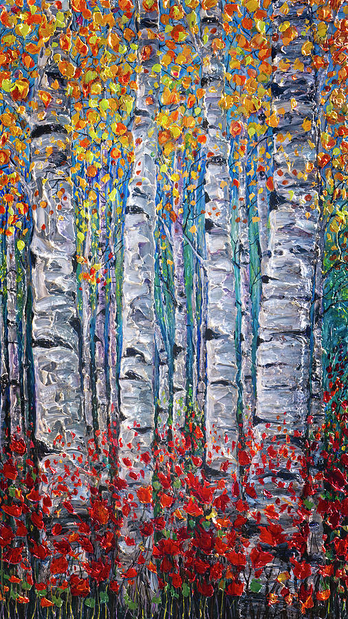 Aspen Grove Somewhere Palette Knife Painting II Painting by Lena Owens - OLena Art Vibrant Palette Knife and Graphic Design