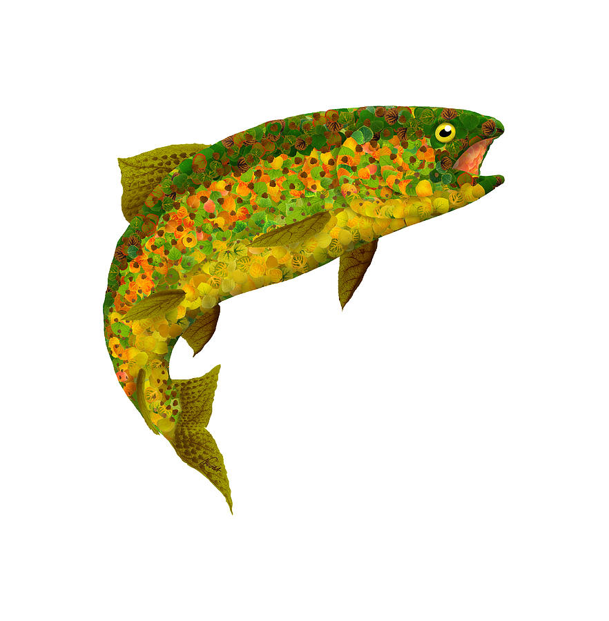 Aspen Leaf Rainbow Trout 3 Digital Art by Agustin Goba