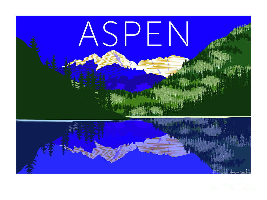 Aspen Maroon Bells Blue Digital Art by Sam Brennan