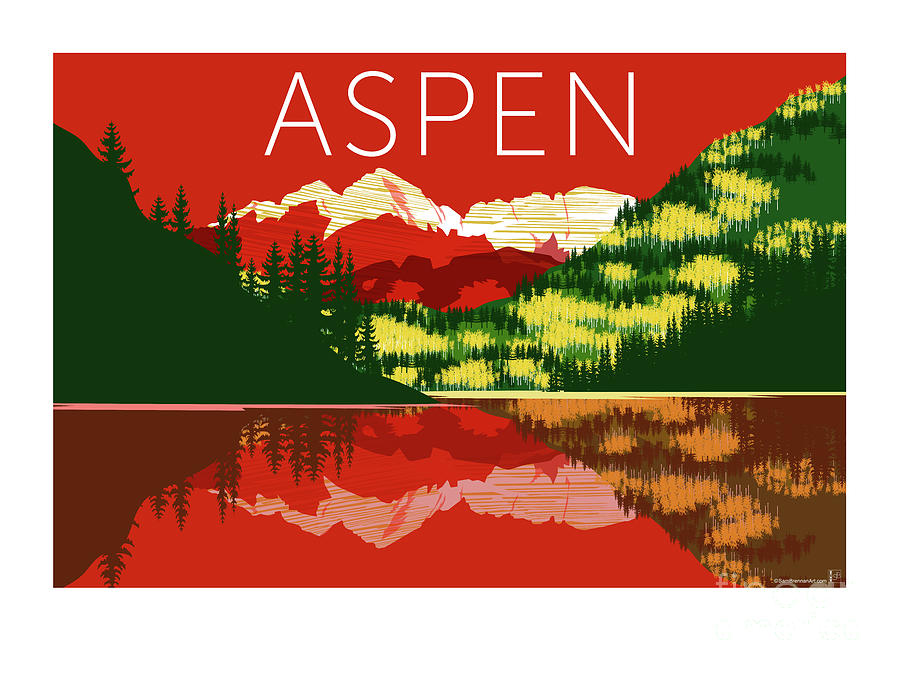 Aspen Maroon Bells Red Digital Art by Sam Brennan