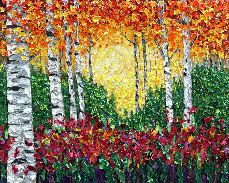 Aspen Trees (Palette Knife) By OLena Art   Brand Oil Painting By OLena