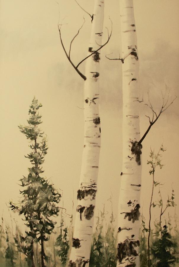 Aspen trees Painting by Richard Hinger