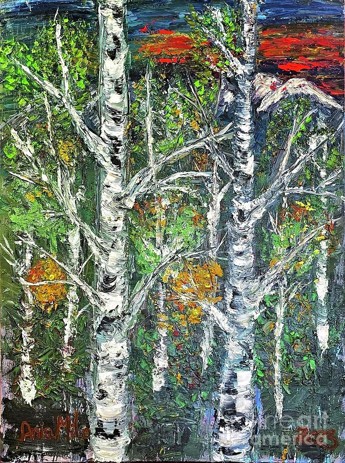 Aspens in Fall Painting by Ania M Milo