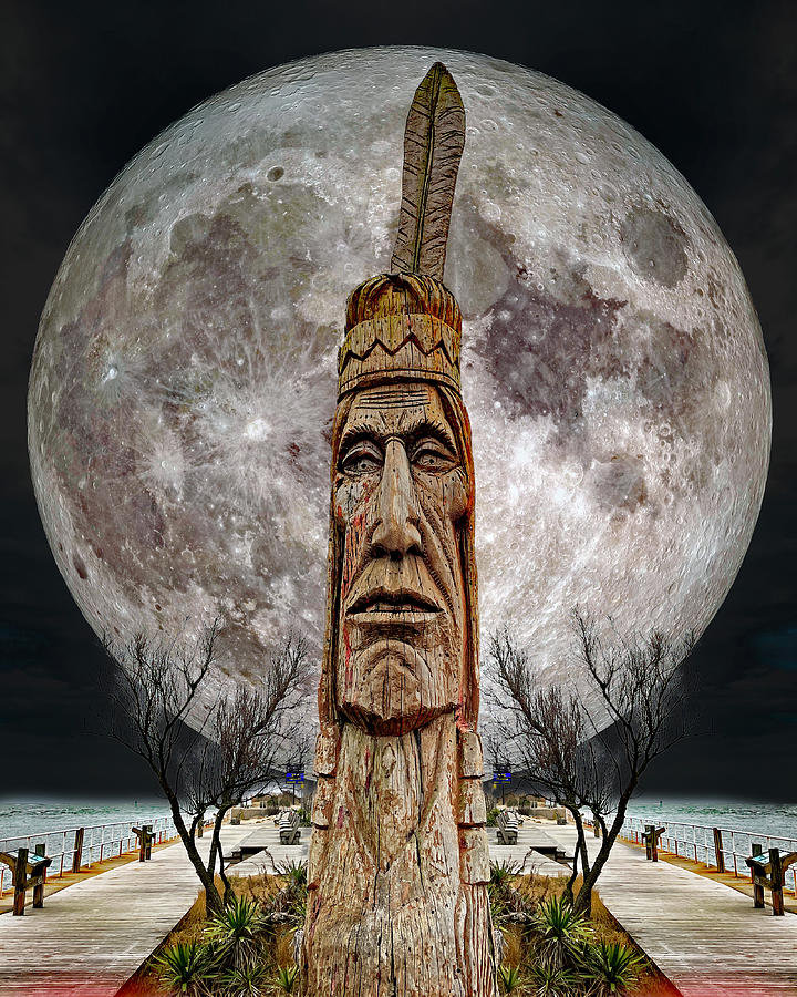 Assateague Indian and Full Moon Composite  Photograph by Bill Swartwout
