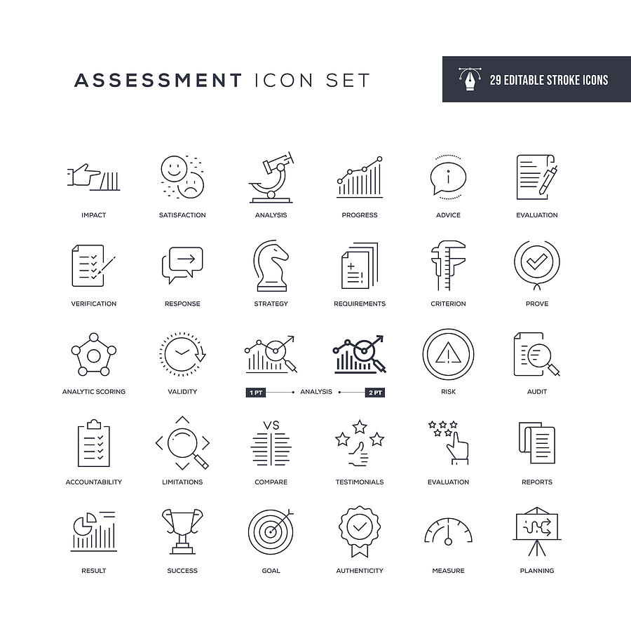 Assessment Editable Stroke Line Icons Drawing by Enis Aksoy