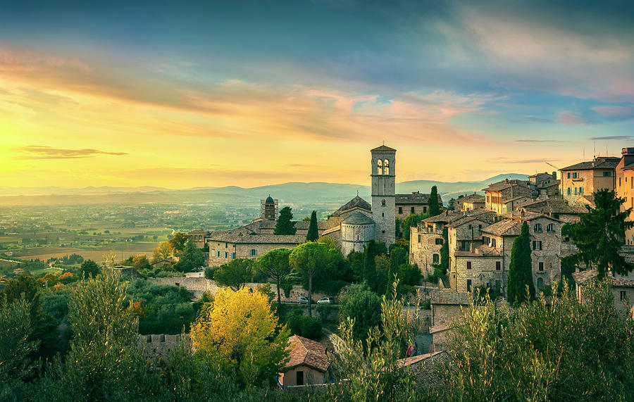 Assisi town at sunset. Photograph by Stefano Orazzini