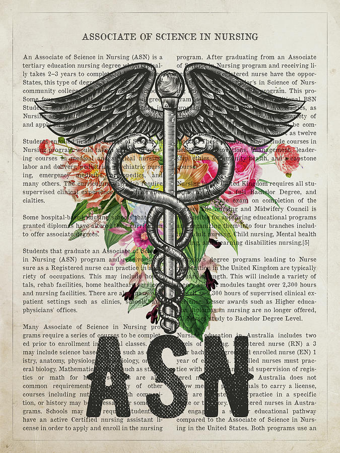 Associate Of Science In Nursing With Flowers Print Asn Digital Art