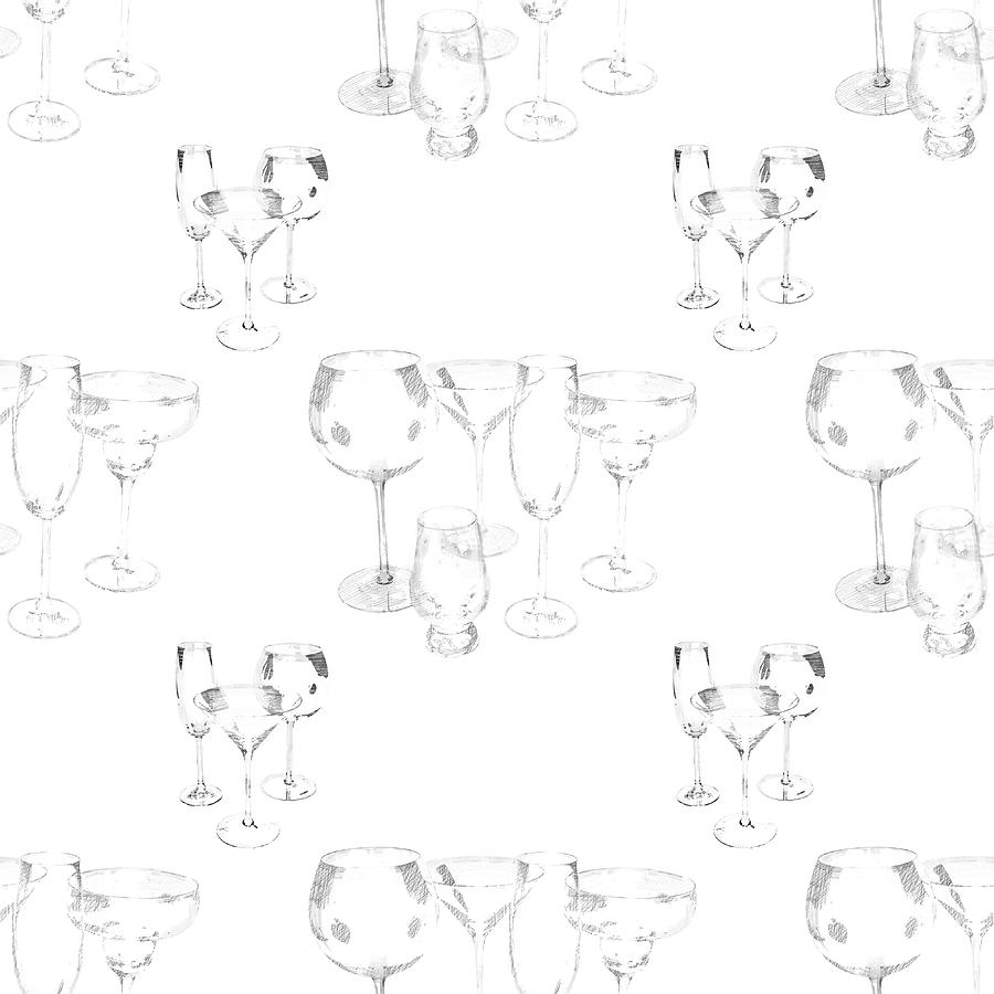 Assorted Glassware Repeating Pattern Black On White Photograph