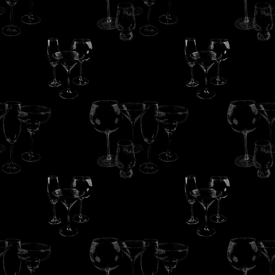 Assorted Glassware Repeating Pattern White On Black Photograph