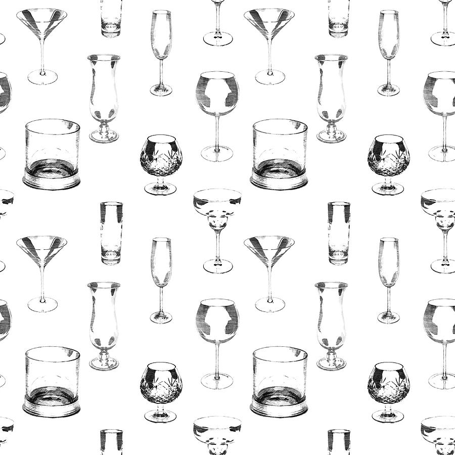 Assorted Glassware Repeating Patterns Black On White Photograph