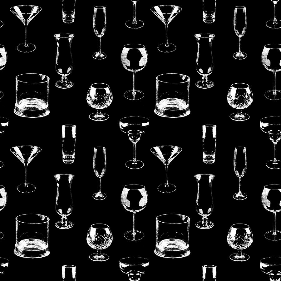 Assorted Glassware Repeating Patterns White On Black Photograph