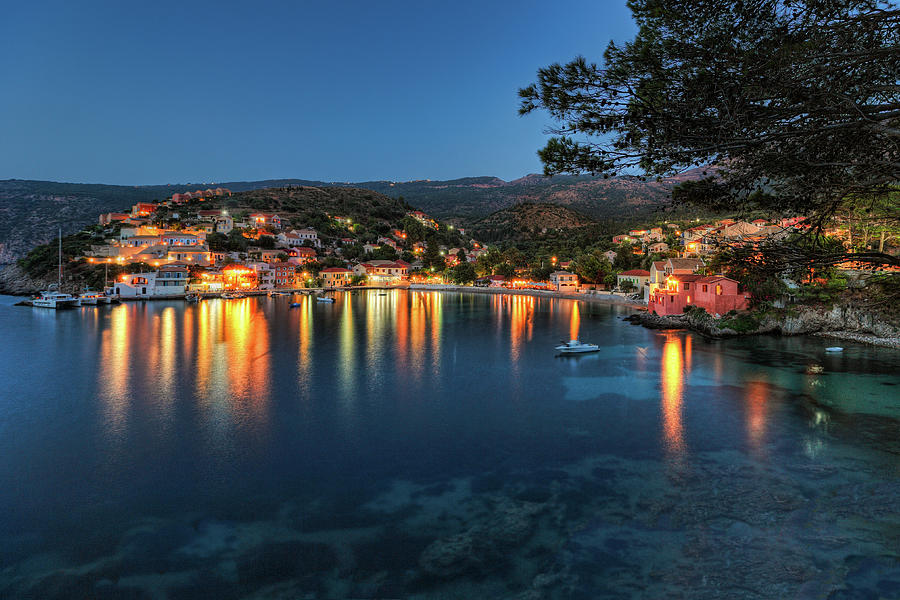 Assos by night in Kefalonia, Greece Photograph by Constantinos Iliopoulos