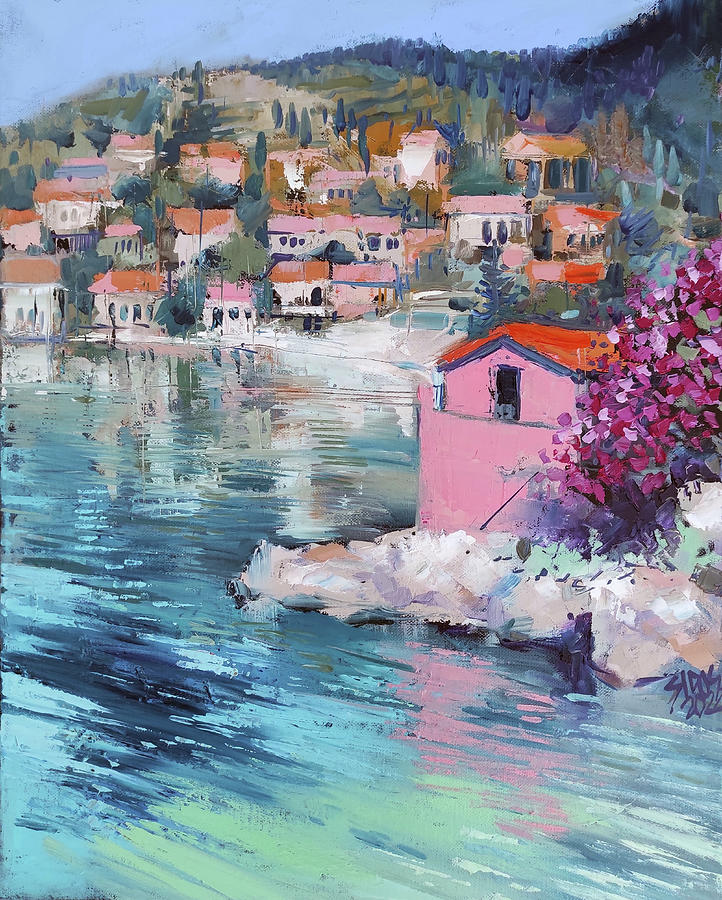 Assos view, Kefalonia Painting by Lorand Sipos