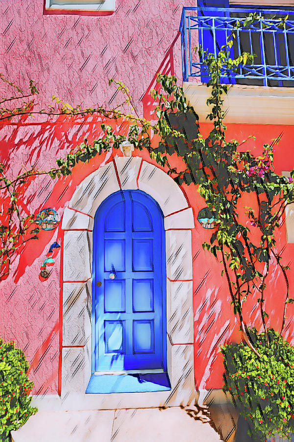Assos village. Traditional lilac colored greek house with bright Painting by The James Roney Collection