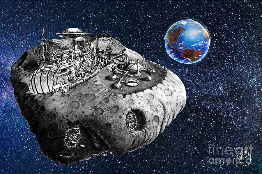Asteroid Colony drawing Canvas Print / Canvas Art by Murphy Art Elliott -  Murphy Art Elliott - Website