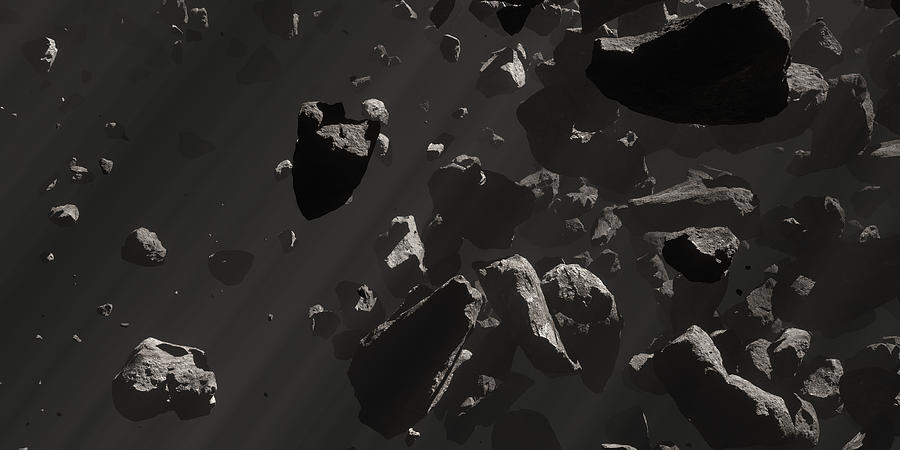 Asteroids Field Close view Panoramic Digital Art by Cyril ROBERT - Fine 