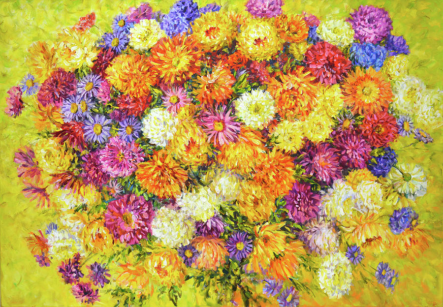 Asters and Chrysanthemums Painting by Iryna Kastsova