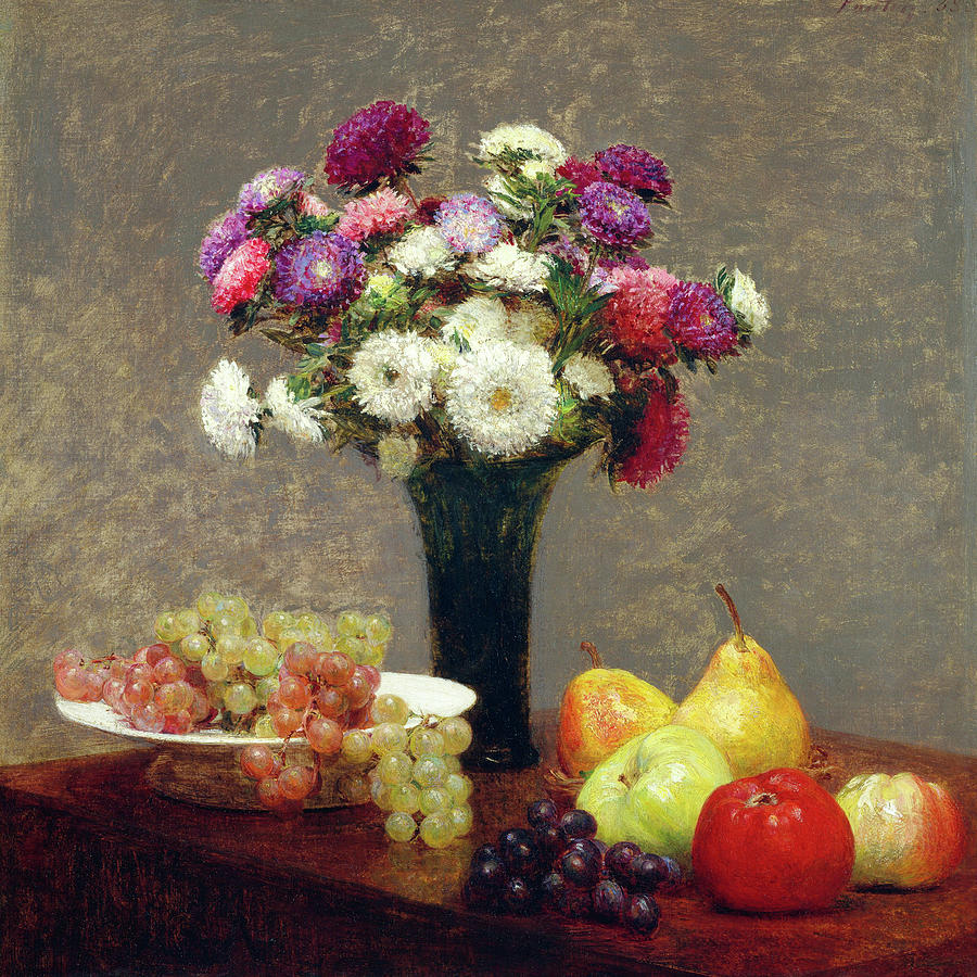 Asters and Fruit on a Table 1868 Painting by Bob Pardue