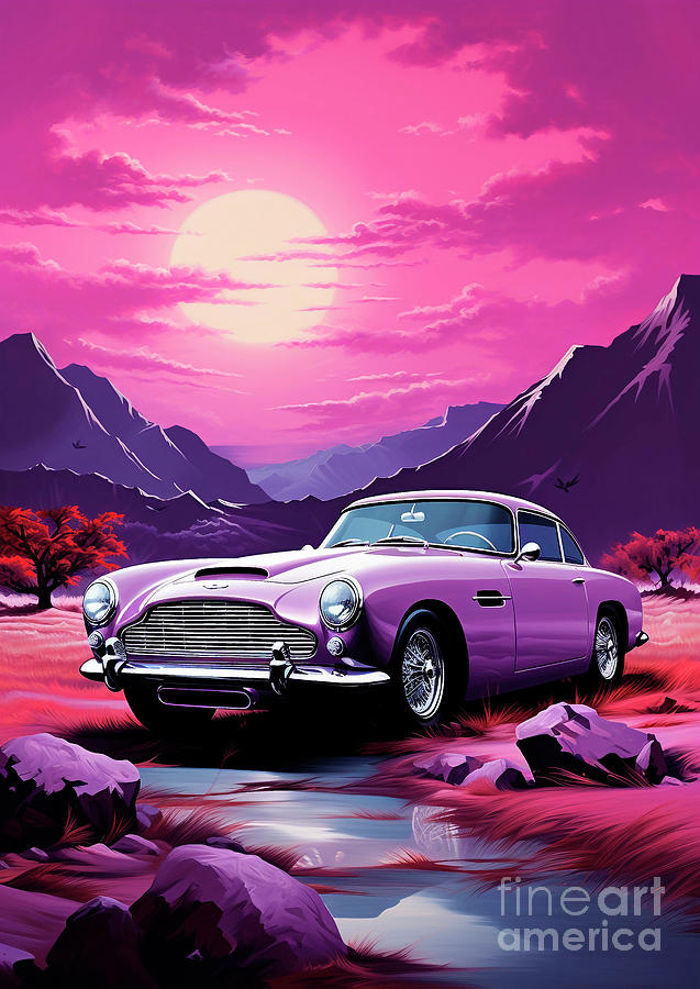Car Drawing - Aston Martin DB5 - Timeless Elegance in Enigmatic Violet by Clark Leffler