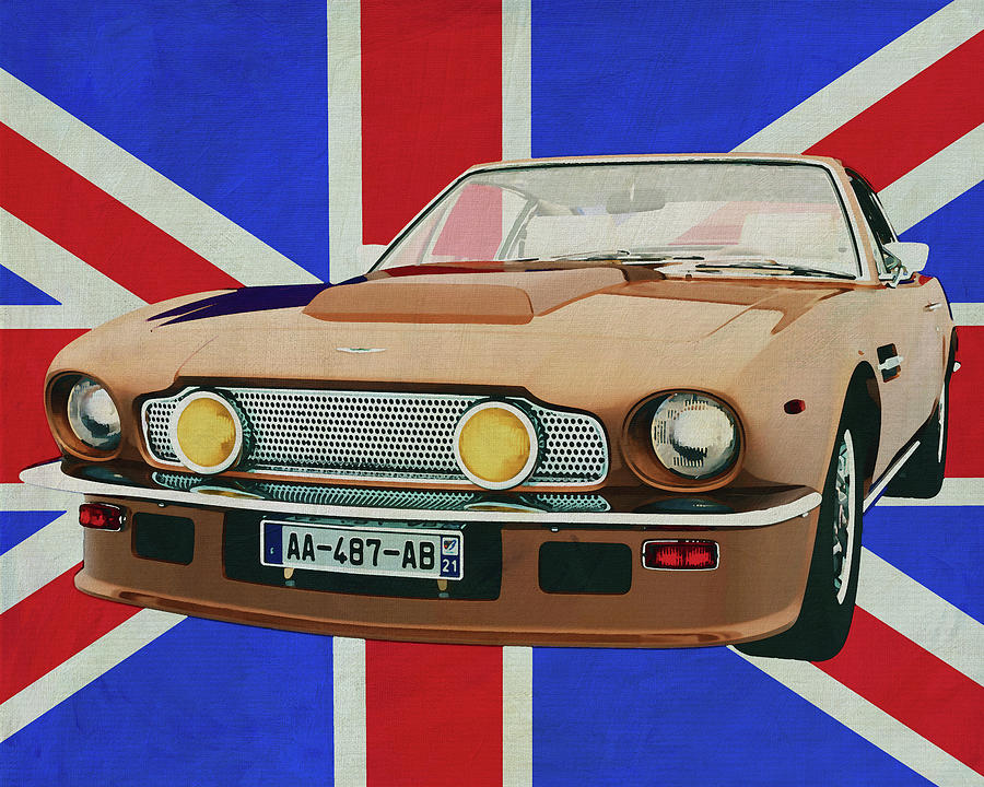 Aston Martin V8 Vantage in front of the Union Jack Painting by Jan Keteleer