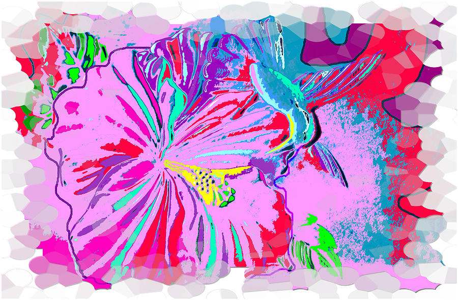 Astract Hibiscus And Hummer Digital Art by Joyce Dickens