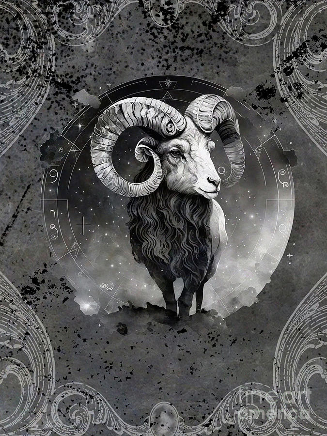 Astrology Aries Zodiac Birth Sign Black and White Photograph by Nikki Vig