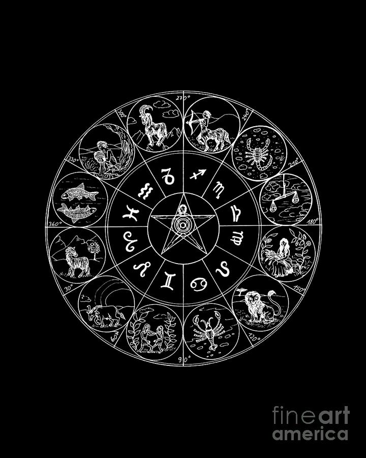 Sign Digital Art - Astrology Circle In Black And White by Madame Memento