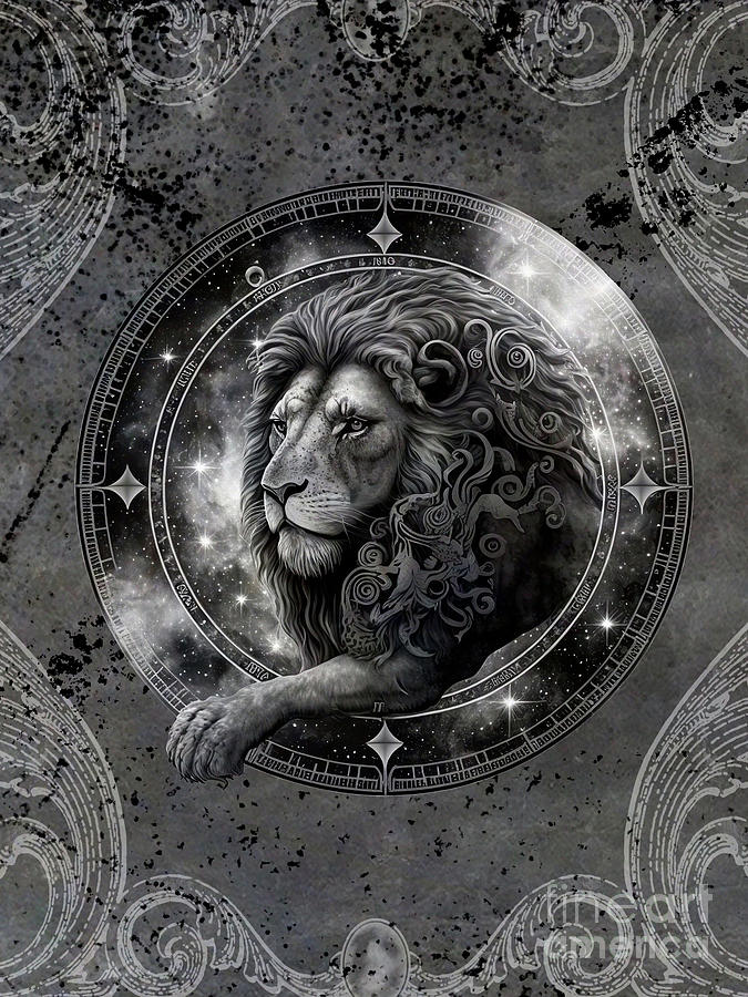 Astrology Leo Zodiac Birth Sign Black and White Digital Art by Nikki Vig