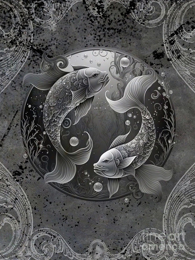 Astrology Pisces Zodiac Birth Sign Black and White Photograph by Nikki Vig