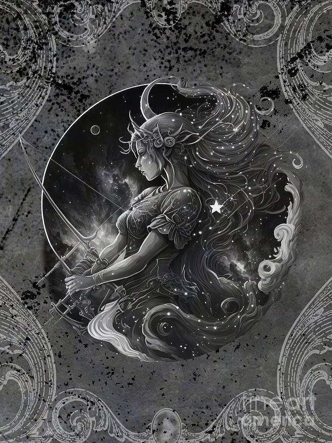 Astrology Sagittarius Zodiac Birth Sign Black and White Digital Art by Nikki Vig