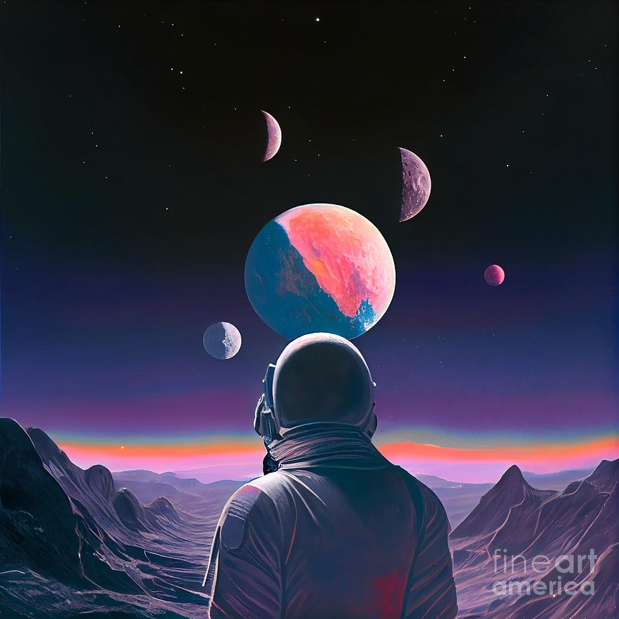 Space Painting - Astronaut and the Moon I by Mindy Sommers
