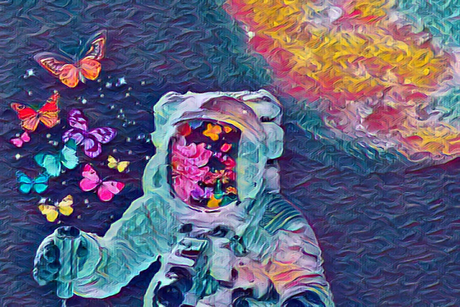 Astronaut Butterfly Fantasy Color Painting by Tony Rubino