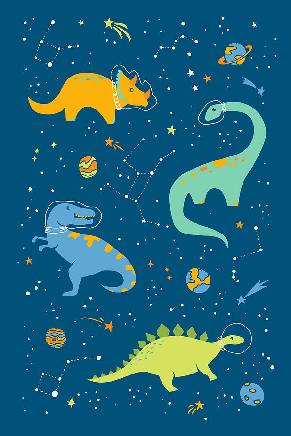 Astronaut Dinosaurs on Blue Poster aesthetic Painting by Harris Clarke ...