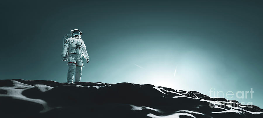 Astronaut Doing Space Walk And Explore A Distant Planet Such As Mars. Photograph