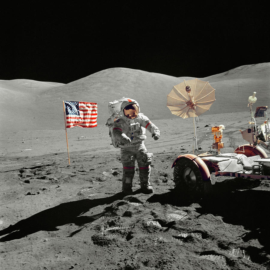 Space Photograph - Astronaut Eugene A. Cernan, with the Lunar Rover by Nasa