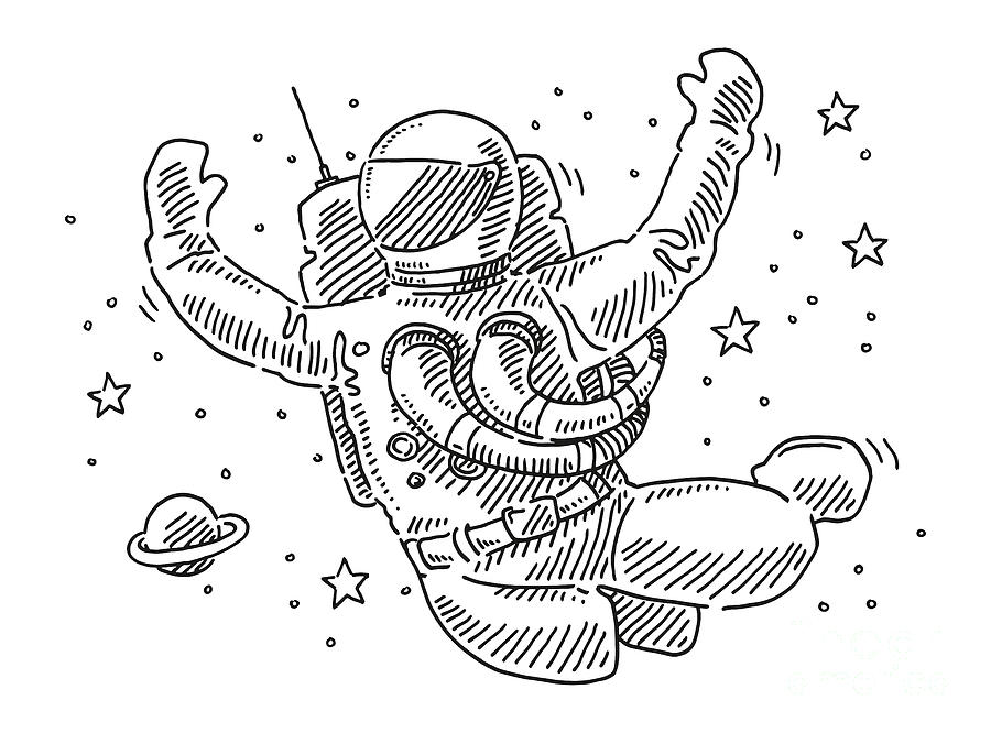 Astronaut Floating In Space Drawing Drawing by Frank Ramspott Pixels