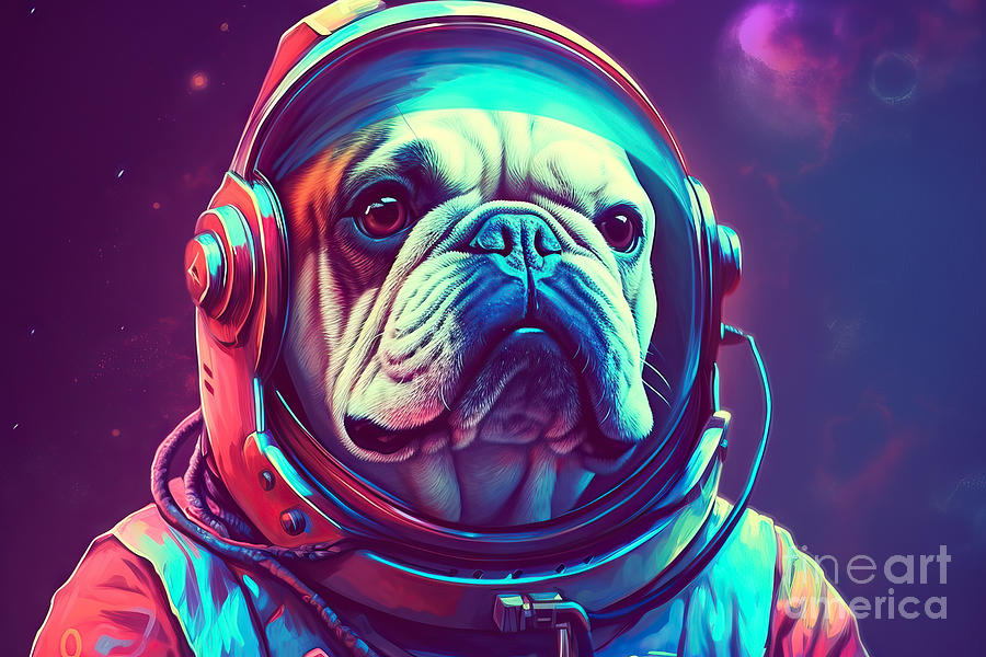 Interstellar Painting - Astronaut French Bulldog In Space Suit With Futuristic Space Bac by N Akkash