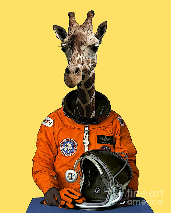 Giraffe Digital Art - Astronaut giraffe by Madame Memento