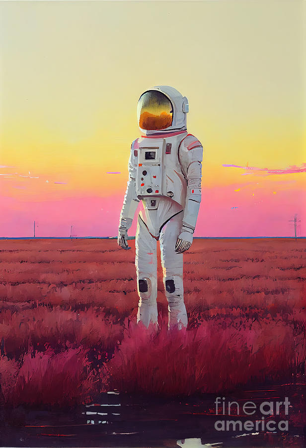 Sunset Painting - Astronaut In The Field  by N Akkash