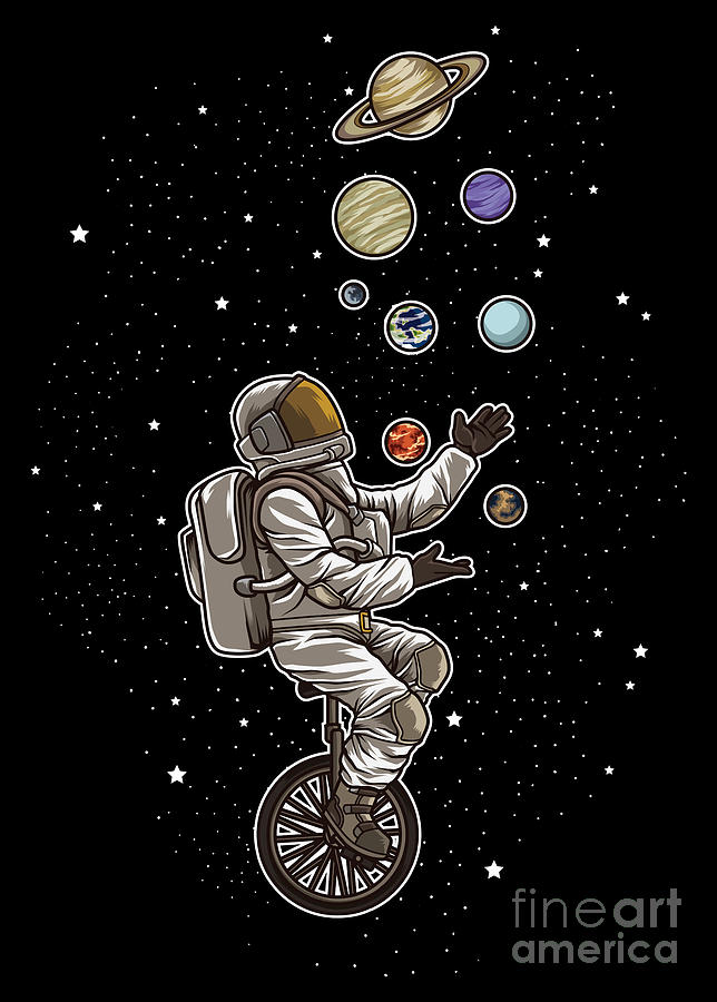 Planet Digital Art - Astronaut Juggles Planets On A Unicycle Spaceman by Mister Tee