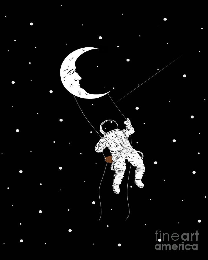 Astronaut Moon Swing, Funny Spaceman On Moon Digital Art by Amusing DesignCo