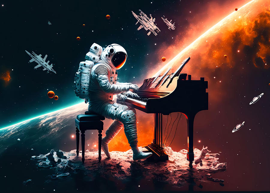 Christmas Painting - Astronaut Play Piano Poster by Alice Palmer