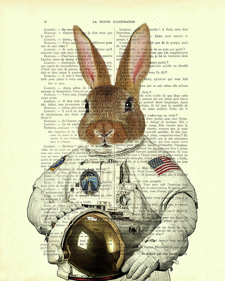 Bunny Mixed Media - Astronaut rabbit in space by Madame Memento