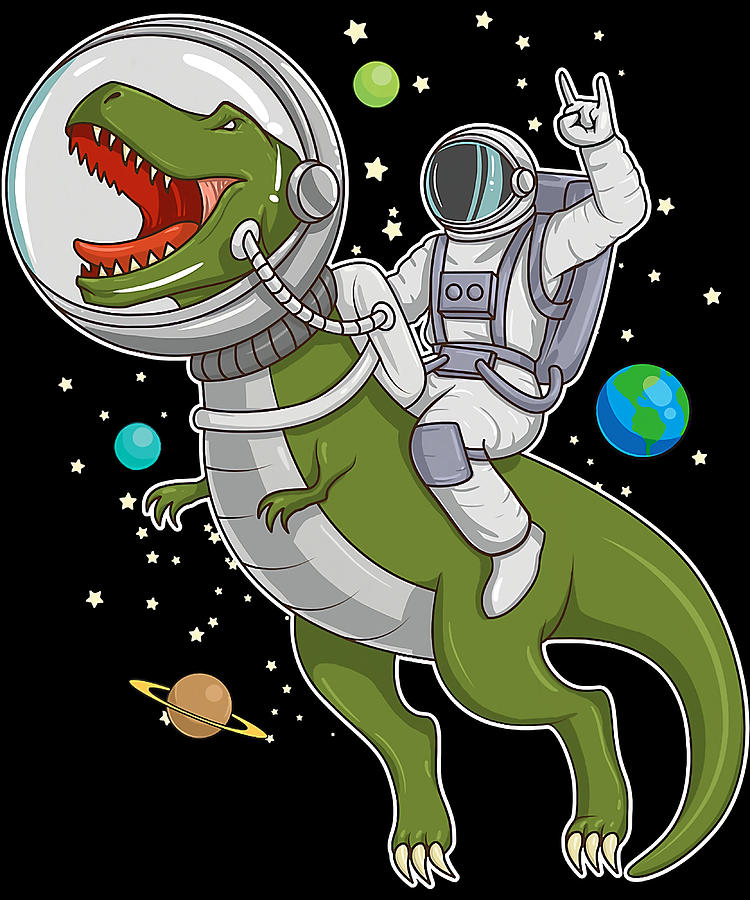 Astronaut Riding TRex Dinosaur Astro TRex Space Painting by Adrian ...