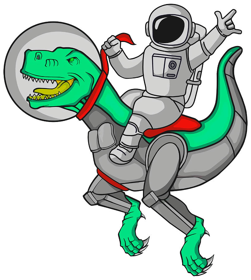 Astronaut Riding TRex Dinosaur On The Moon Green Painting by Walker ...